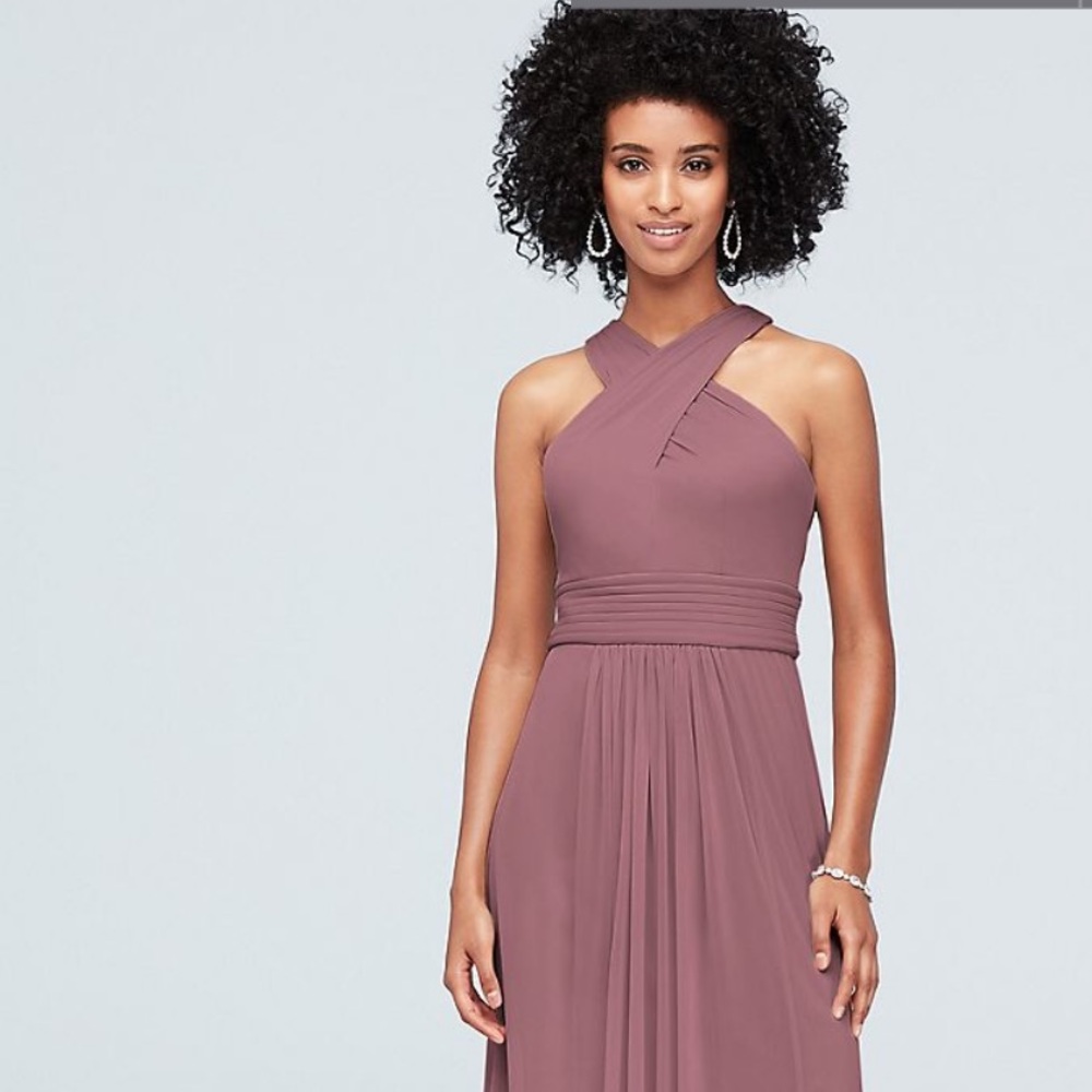 David’s bridal crisscross highneck mesh dress